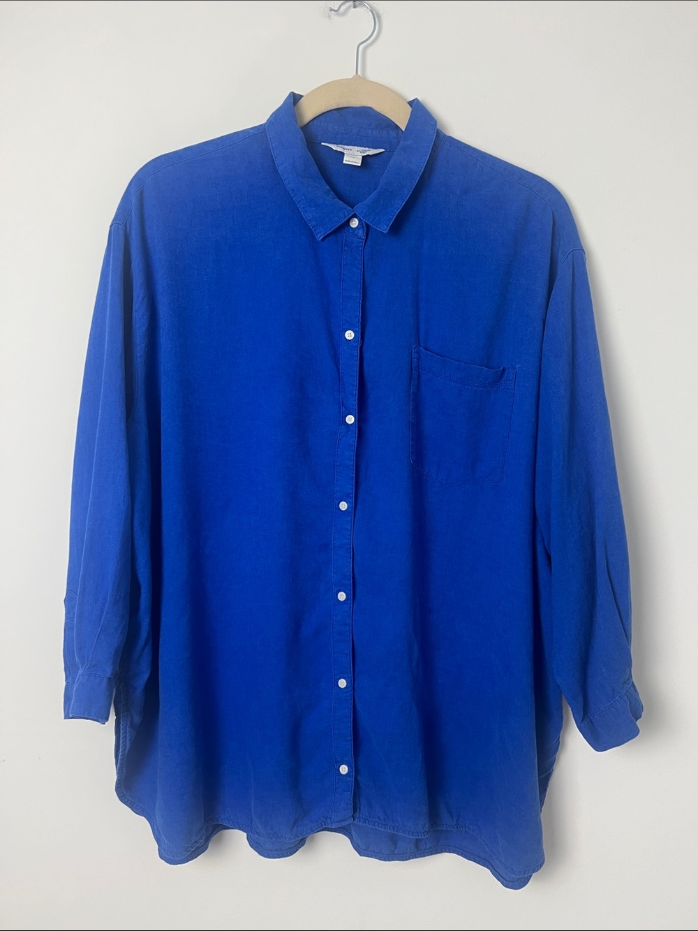 Old Navy The Boyfriend Shirt 3X Cobalt Blue Linen Blend Casual Button-Down Shirt